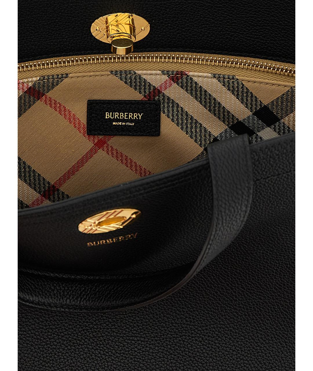 BURBERRY Черная кожаная сумка тоут, фото 4