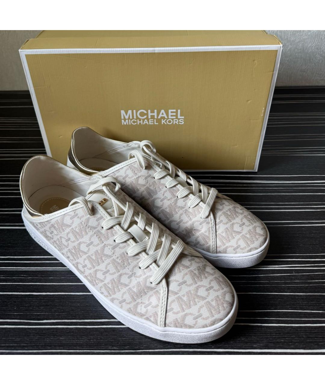 MICHAEL KORS Бежевые кожаные кеды, фото 7