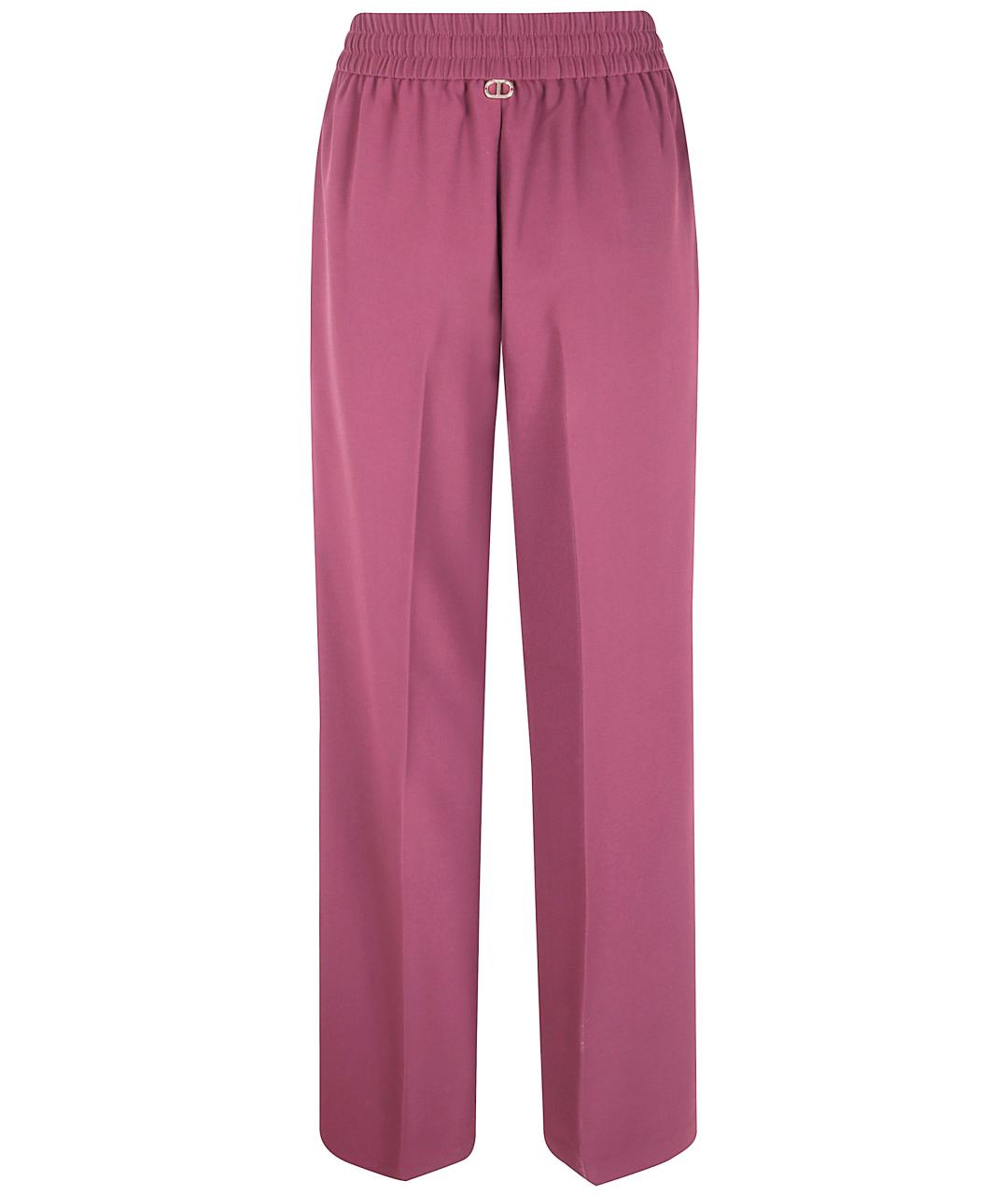 TWIN-SET Розовые полиэстеровые прямые брюки, фото 2