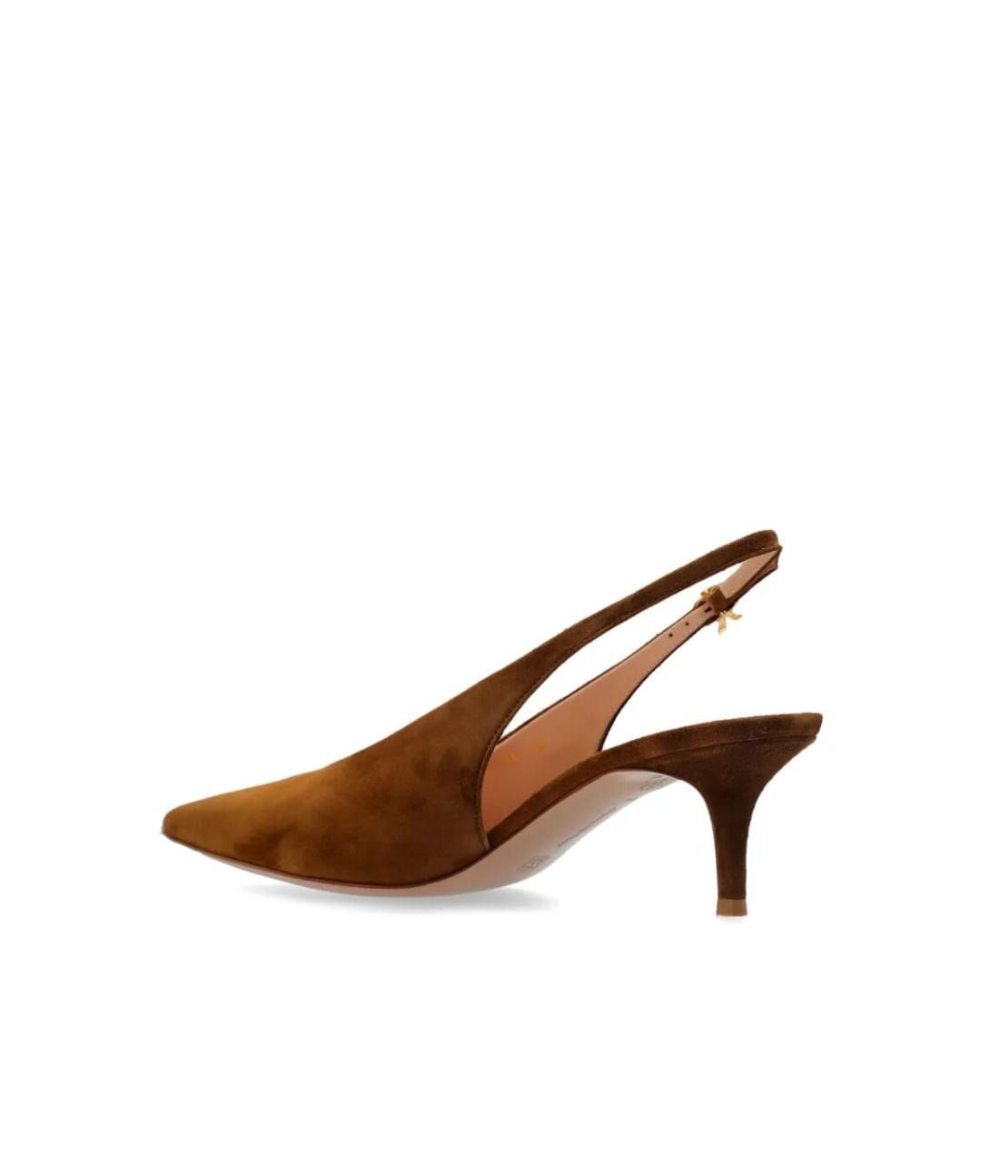 GIANVITO ROSSI Коричневые кожаные лодочки на низком каблуке, фото 4
