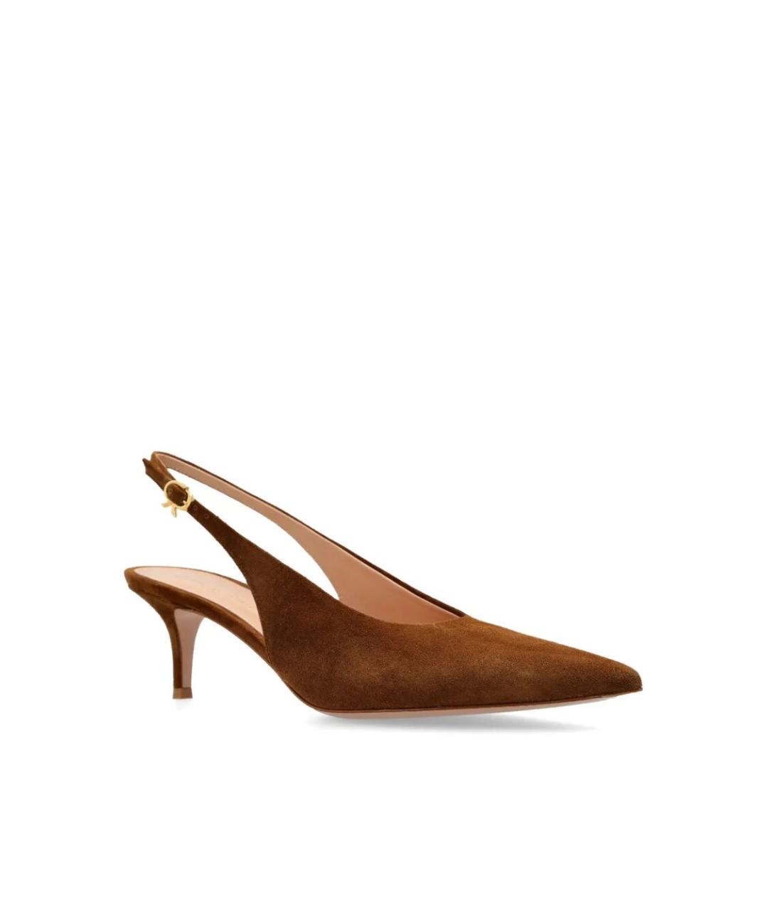 GIANVITO ROSSI Коричневые кожаные лодочки на низком каблуке, фото 3