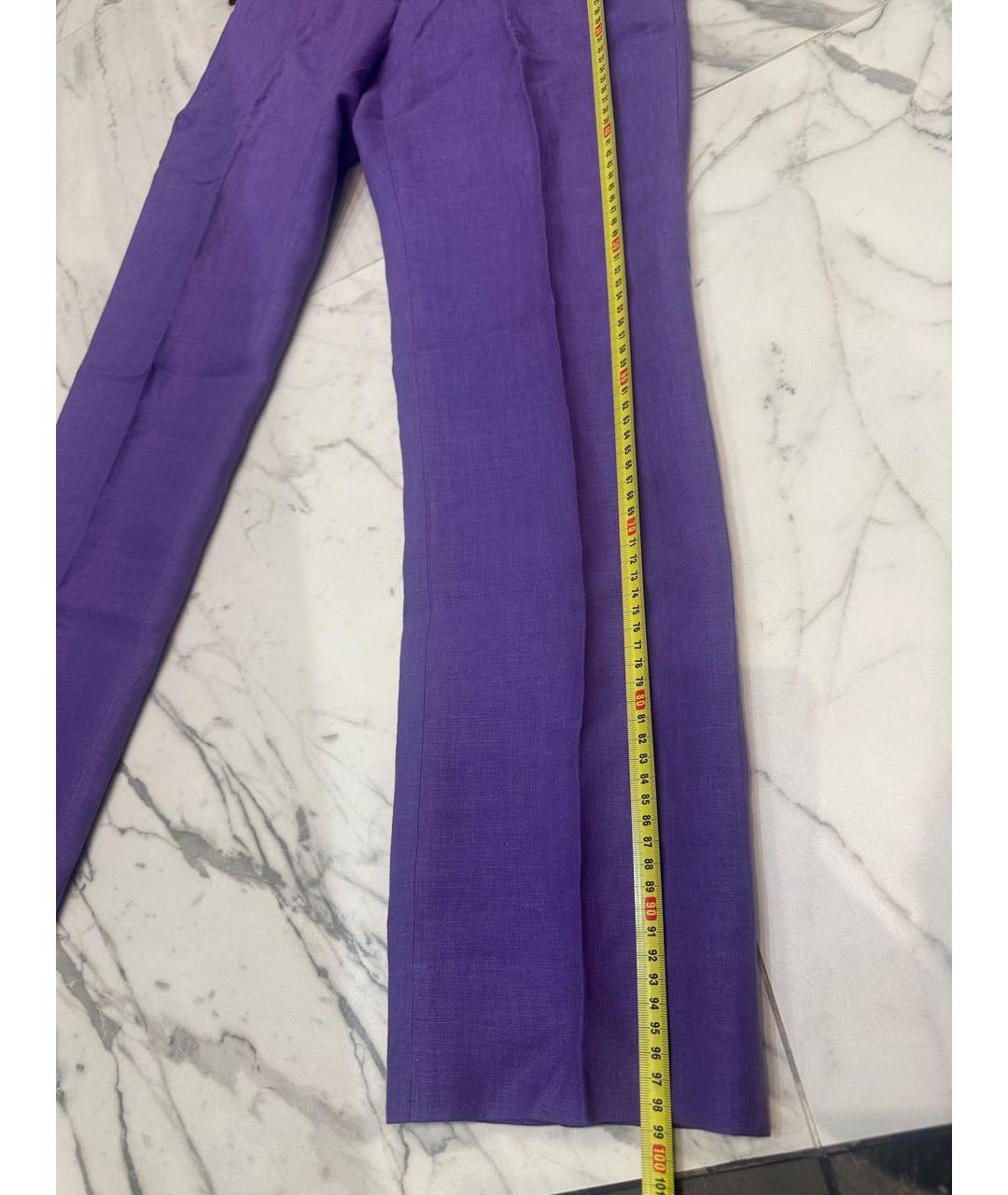 RALPH LAUREN Фиолетовые льняные классические брюки, фото 4