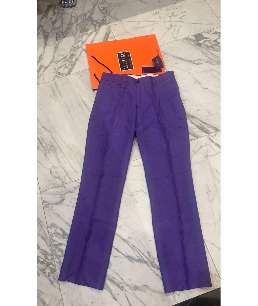 RALPH LAUREN Фиолетовые льняные классические брюки, фото 8