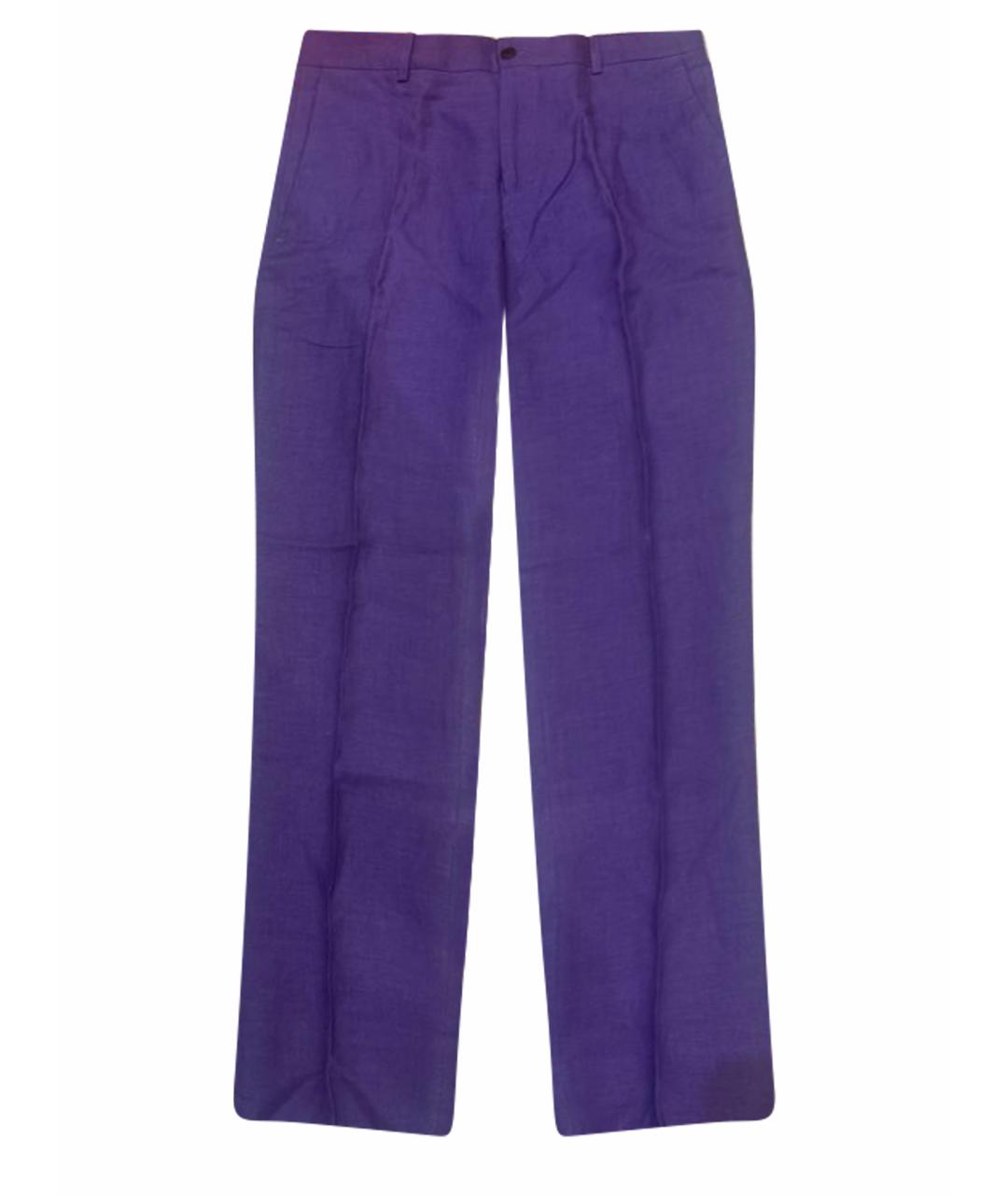 RALPH LAUREN Фиолетовые льняные классические брюки, фото 1