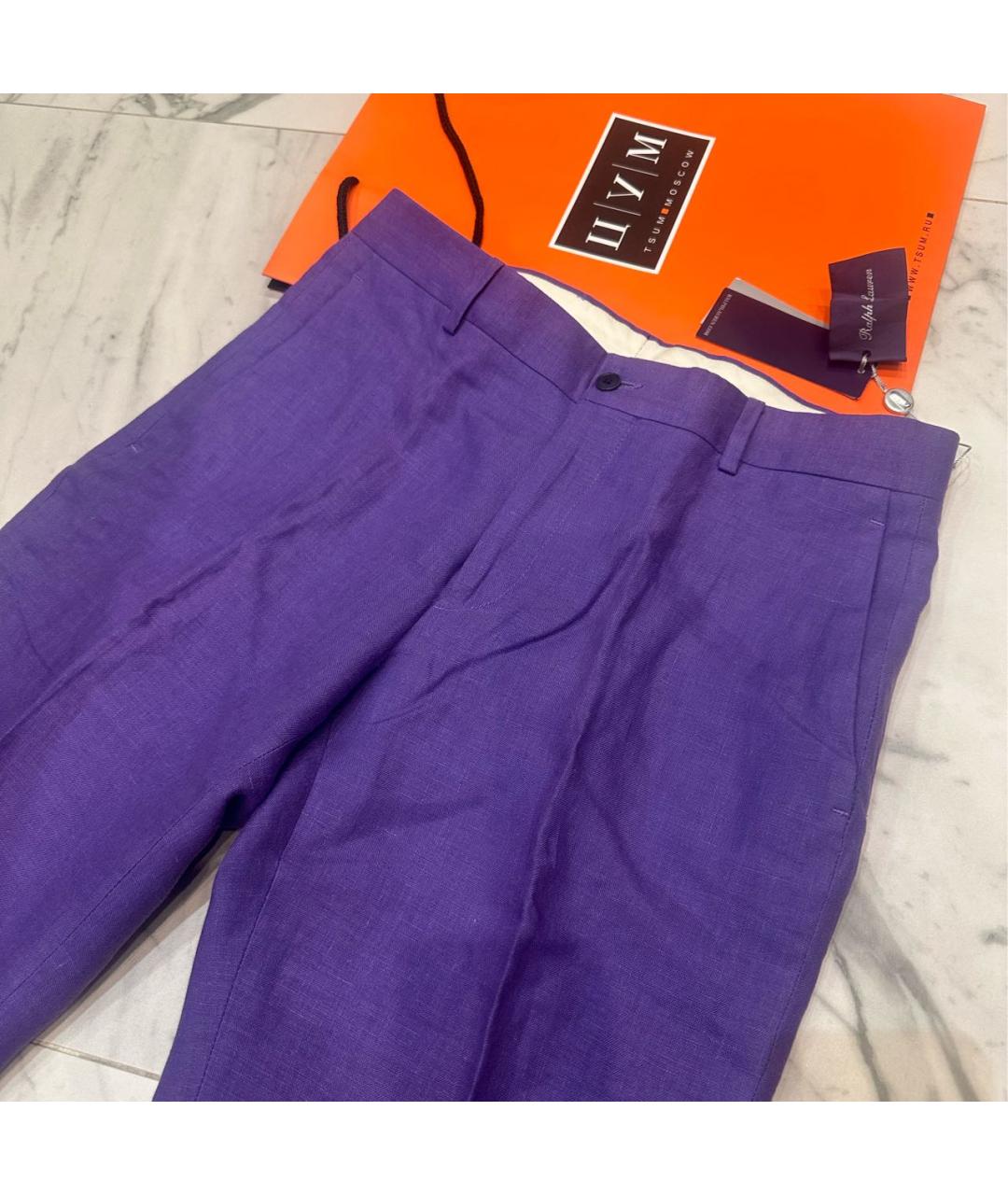 RALPH LAUREN Фиолетовые льняные классические брюки, фото 2