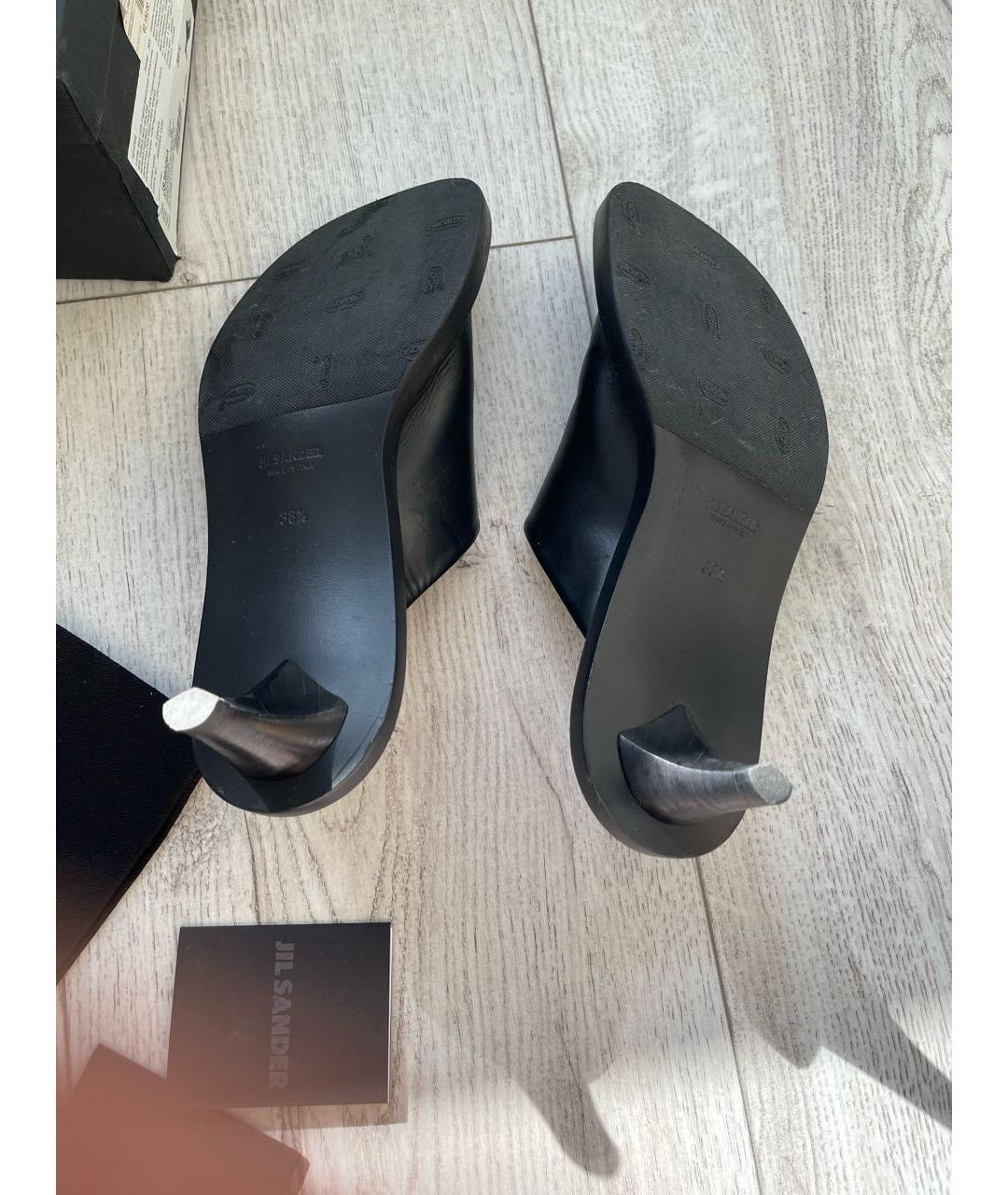 JIL SANDER Черные кожаные мюли, фото 4