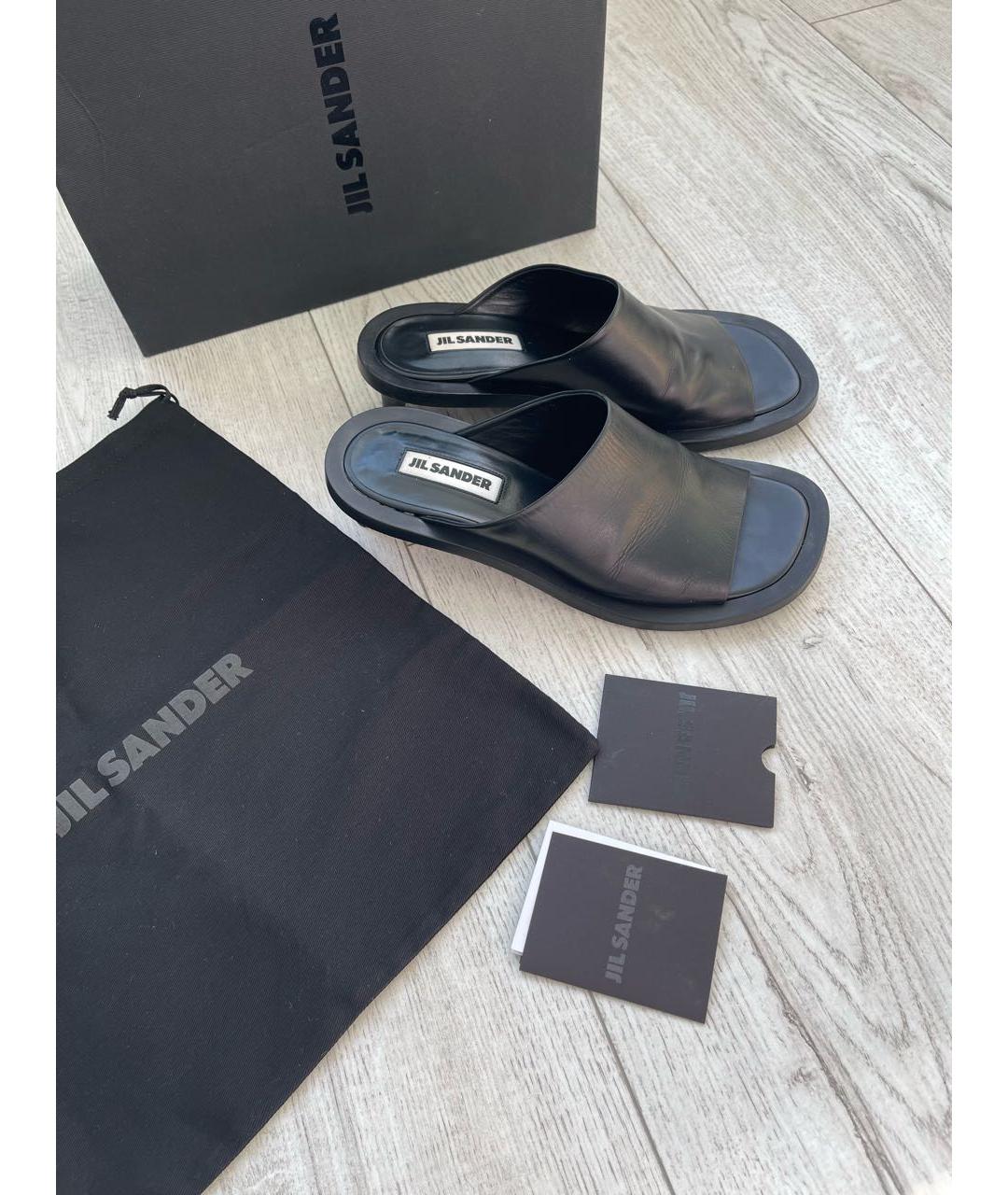 JIL SANDER Черные кожаные мюли, фото 5