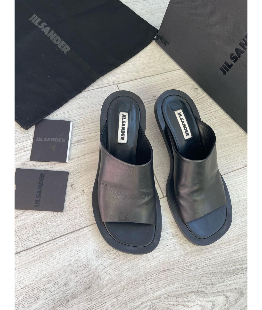 JIL SANDER Черные кожаные мюли, фото 2