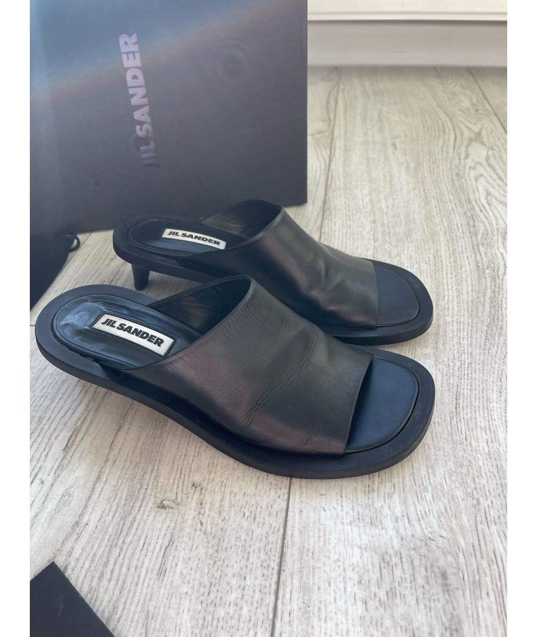 JIL SANDER Черные кожаные мюли, фото 6