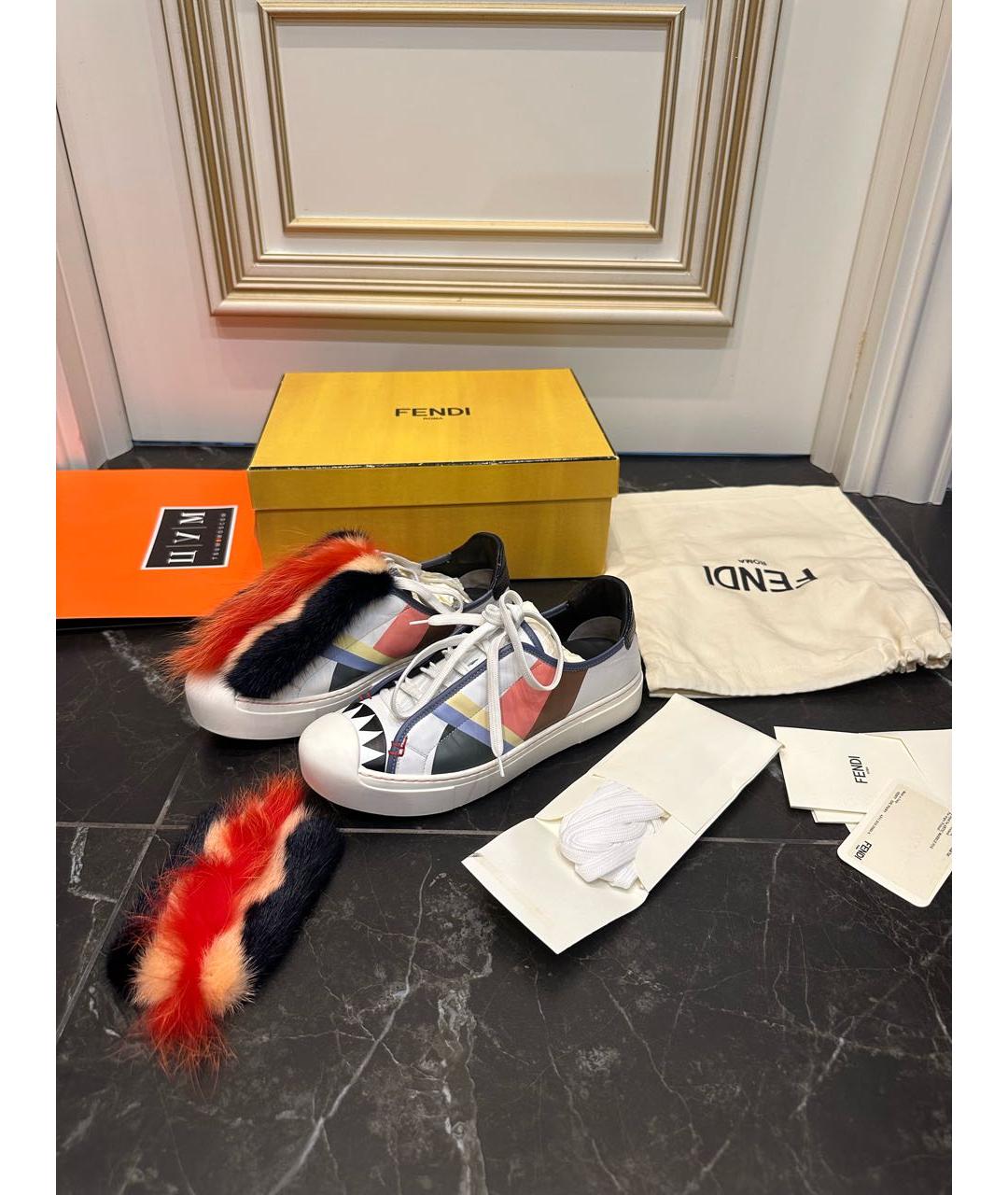 FENDI Белые кожаные кеды, фото 6