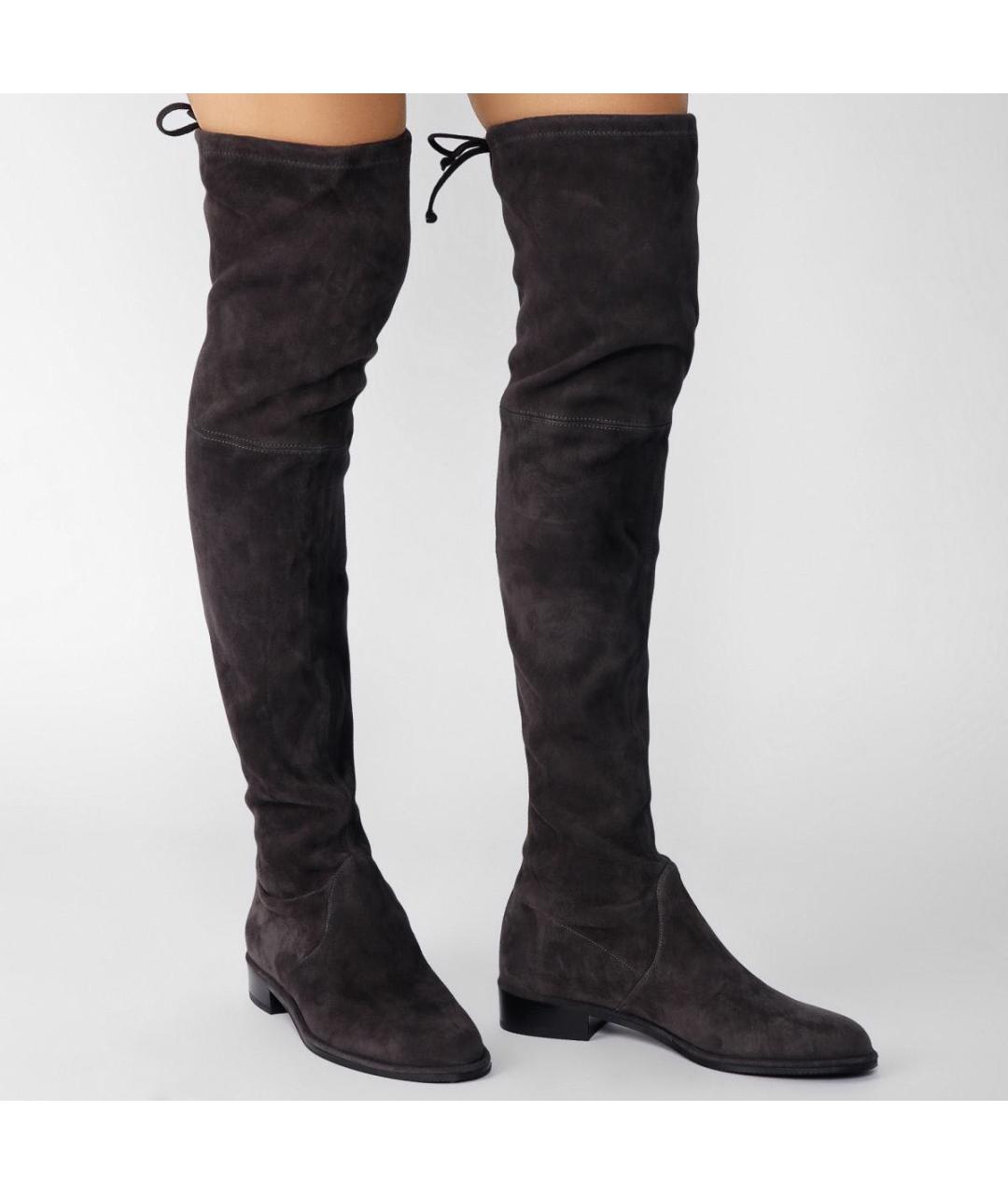 STUART WEITZMAN Антрацитовые замшевые сапоги, фото 2