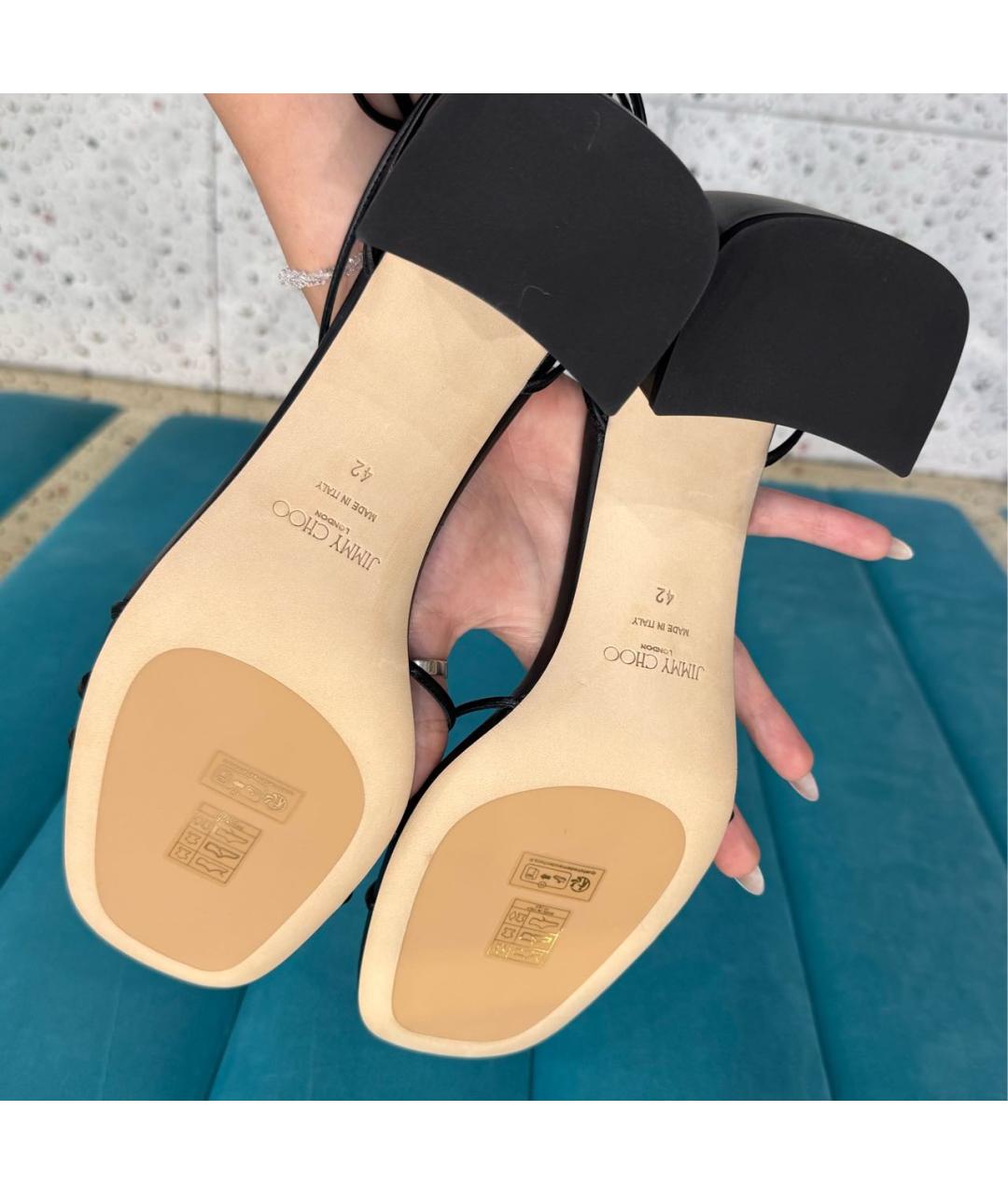 JIMMY CHOO Черные кожаные босоножки, фото 6