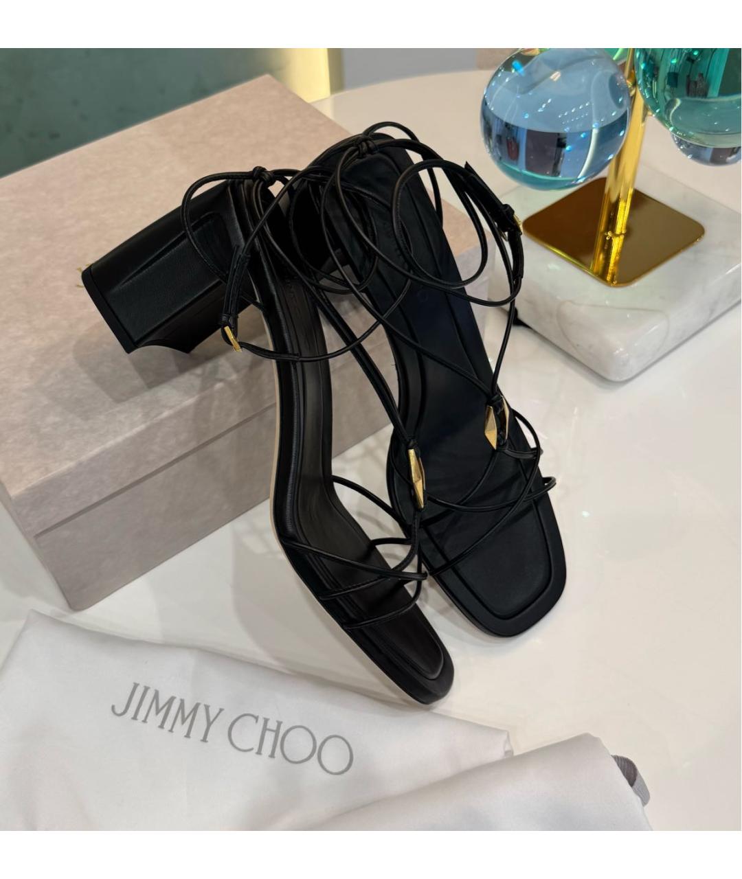 JIMMY CHOO Черные кожаные босоножки, фото 7