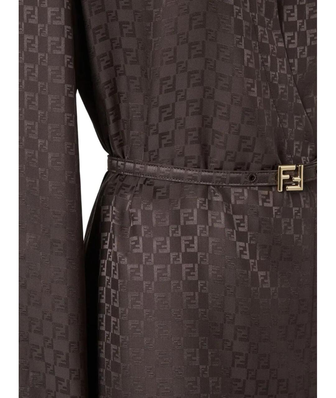 FENDI Коричневое шелковое платье, фото 3