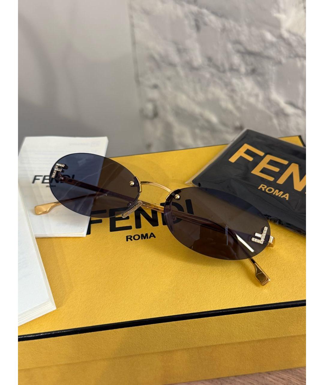 FENDI Золотые металлические солнцезащитные очки, фото 6