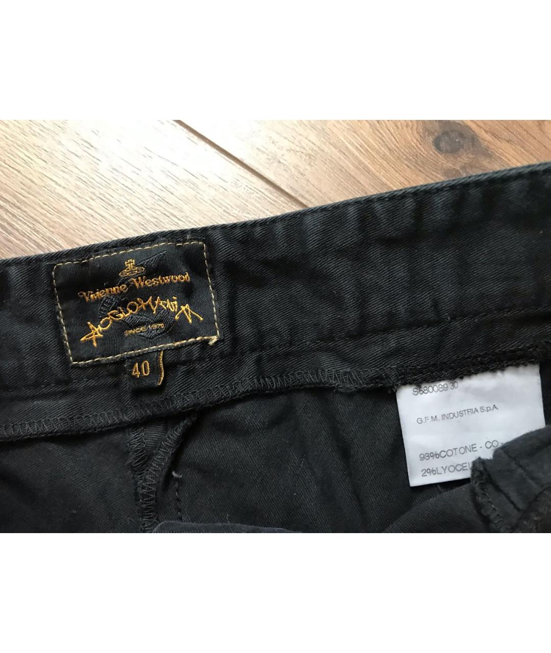 VIVIENNE WESTWOOD Черные хлопко-эластановые брюки узкие, фото 5