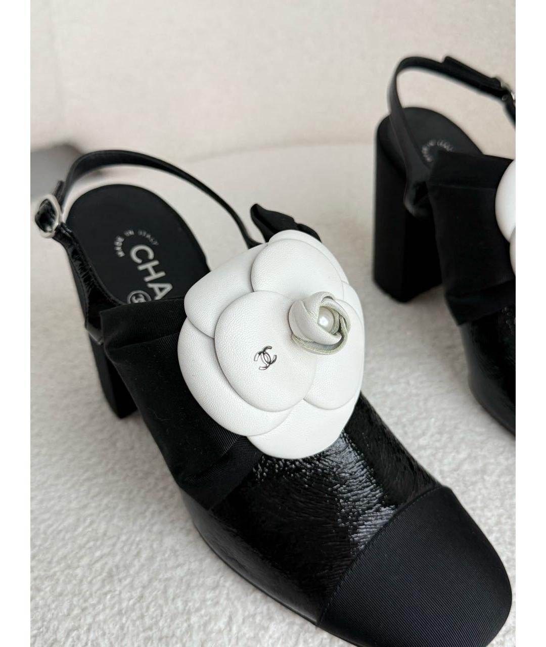 CHANEL Черные кожаные босоножки, фото 6