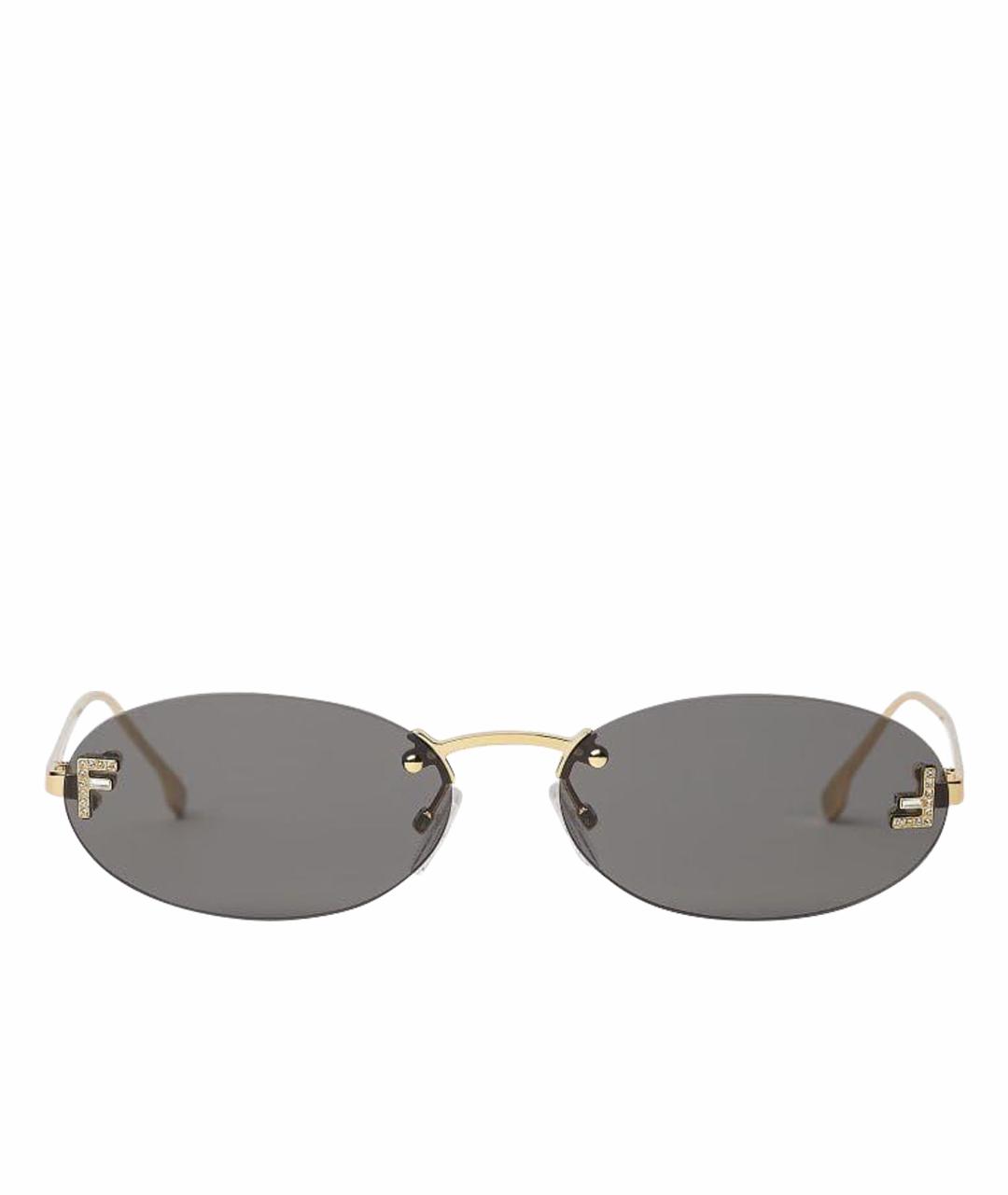 FENDI Золотые металлические солнцезащитные очки, фото 1
