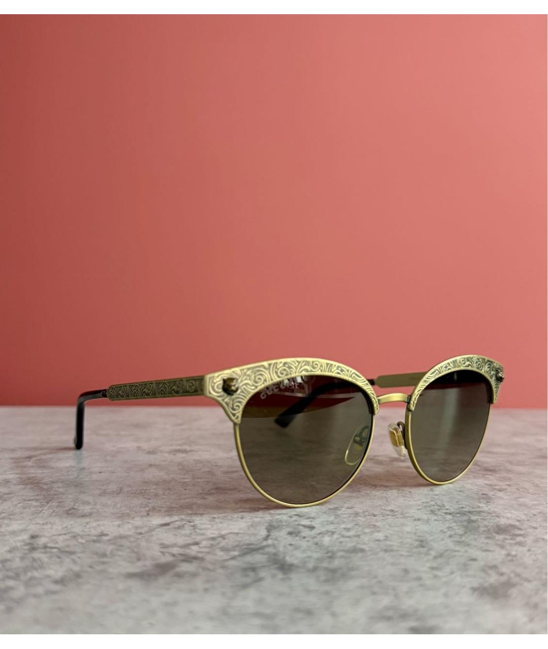 GUCCI Золотые металлические солнцезащитные очки, фото 2