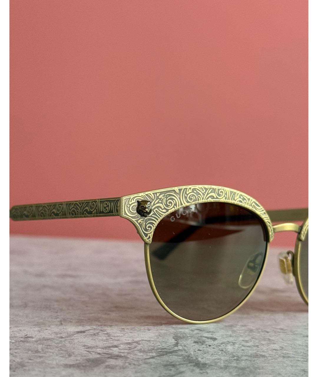 GUCCI Золотые металлические солнцезащитные очки, фото 3