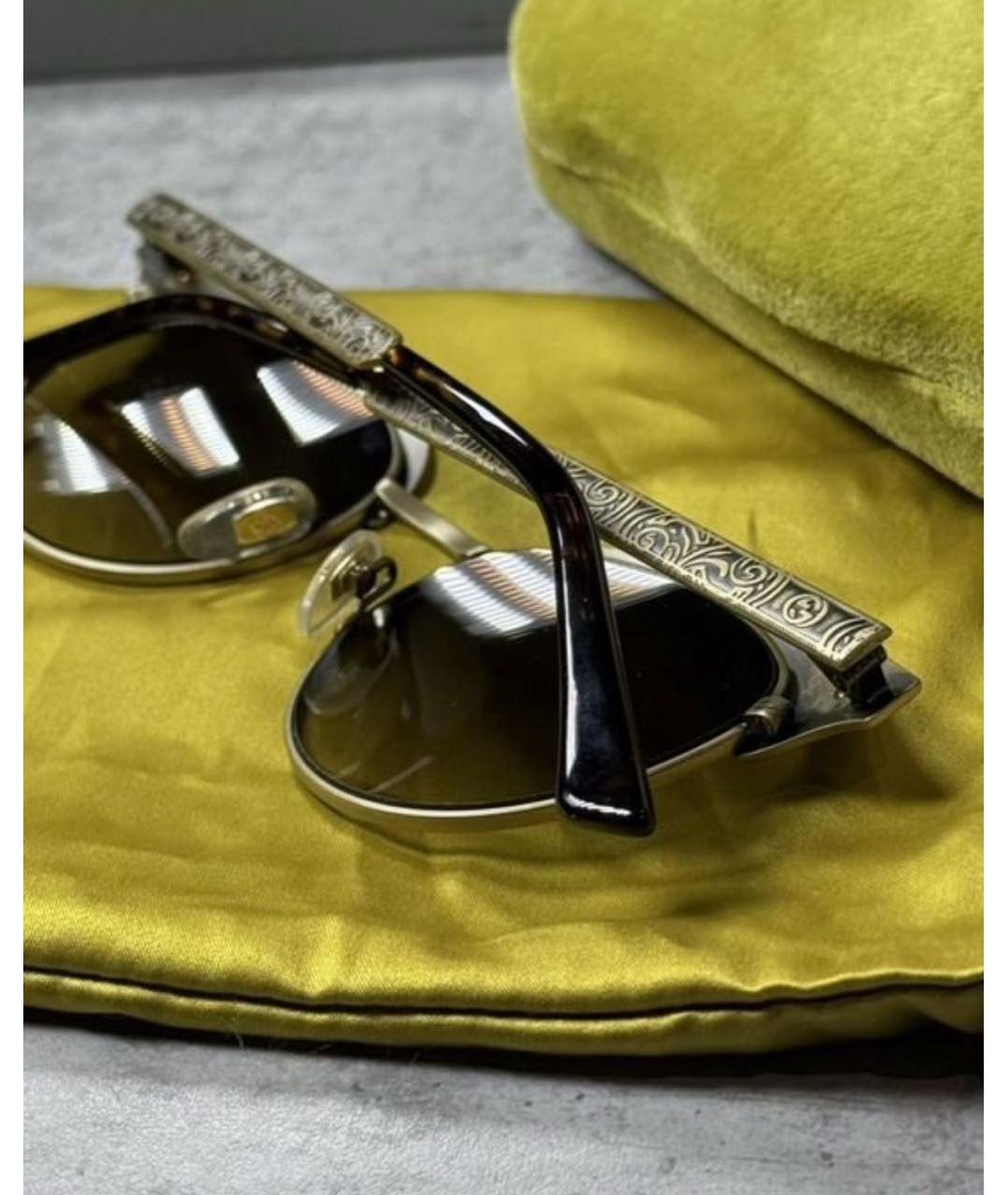 GUCCI Золотые металлические солнцезащитные очки, фото 6