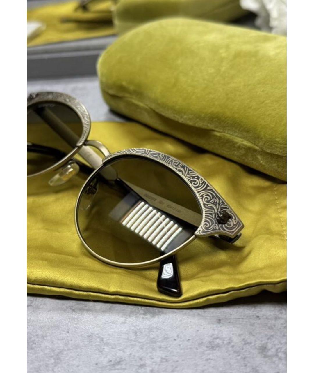 GUCCI Золотые металлические солнцезащитные очки, фото 7