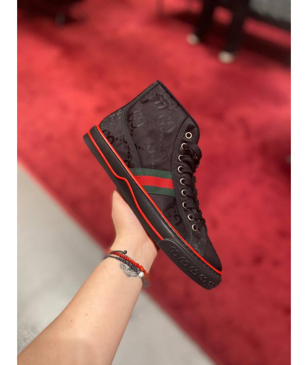 GUCCI Черные текстильные высокие кроссовки / кеды, фото 9