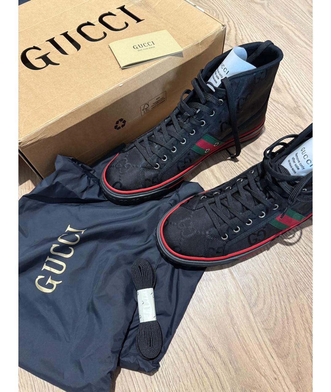 GUCCI Черные текстильные высокие кроссовки / кеды, фото 4