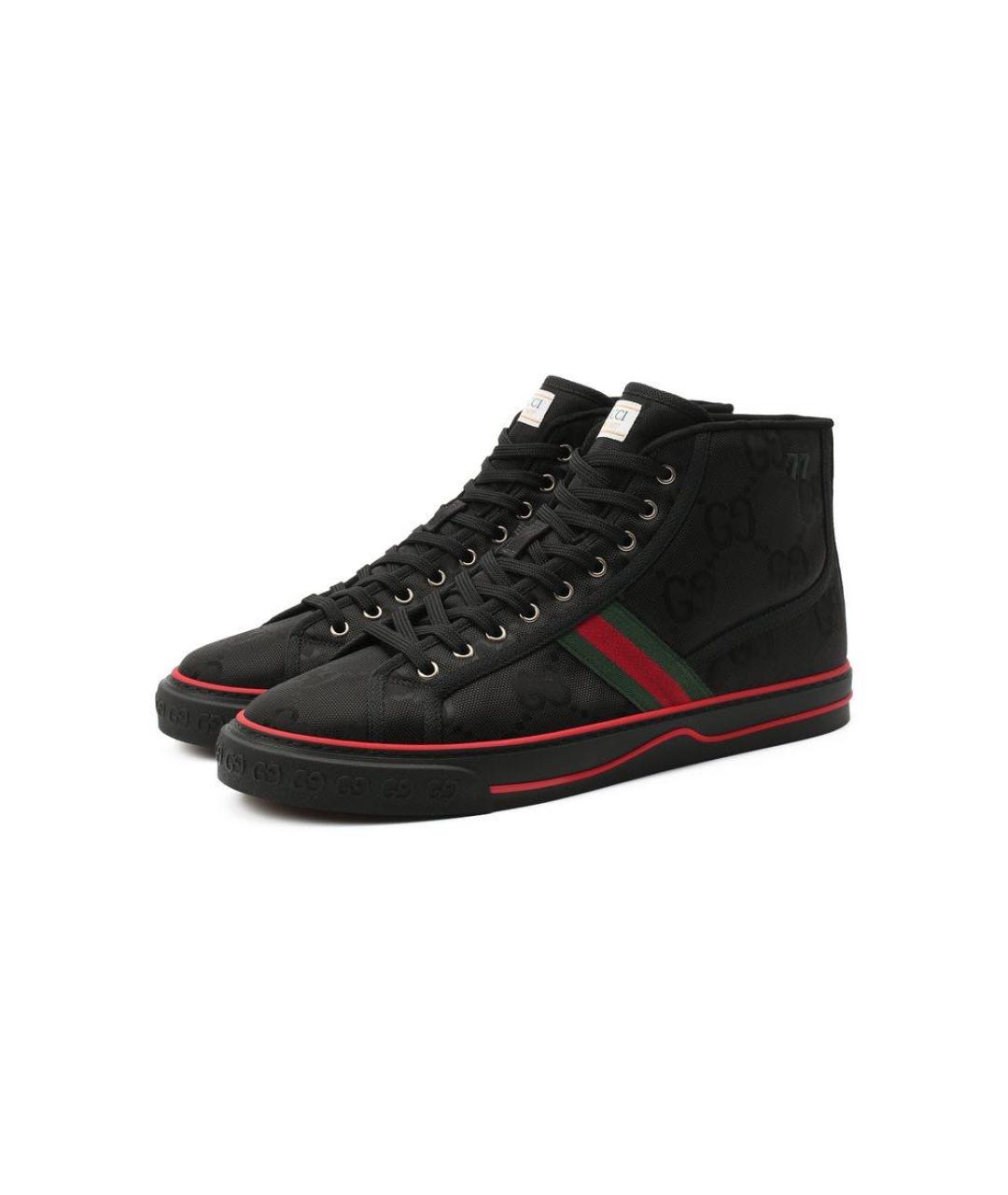 GUCCI Черные текстильные высокие кроссовки / кеды, фото 2