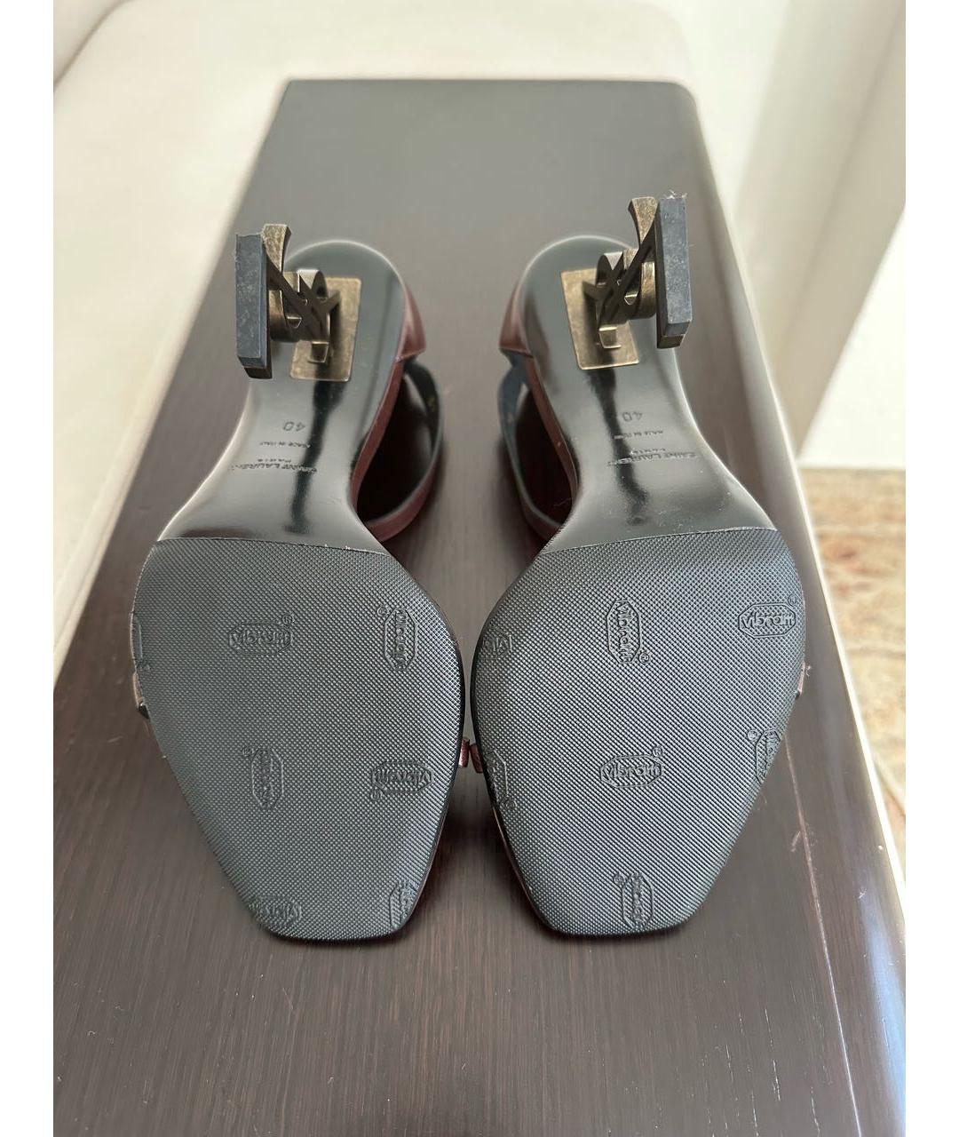 SAINT LAURENT Коричневые кожаные босоножки, фото 5