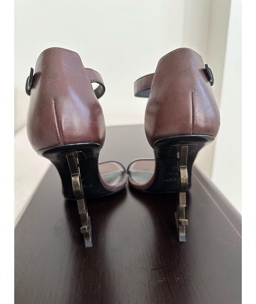 SAINT LAURENT Коричневые кожаные босоножки, фото 4