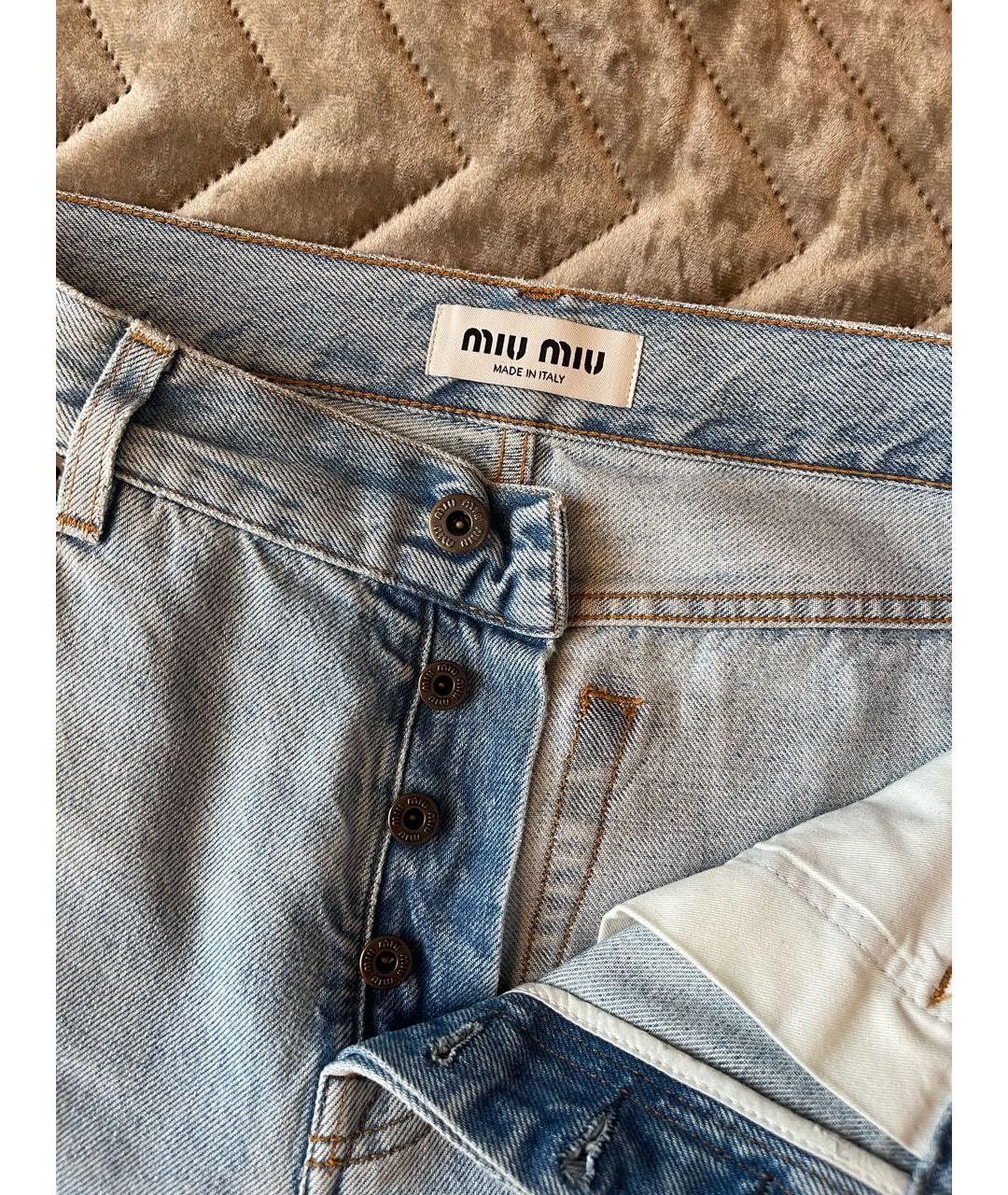 MIU MIU Голубые хлопковые прямые джинсы, фото 4