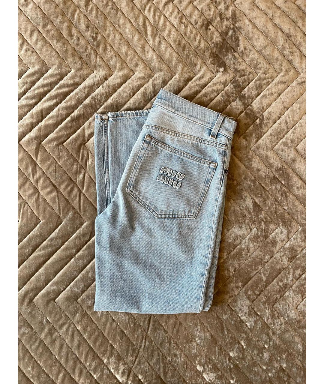 MIU MIU Голубые хлопковые прямые джинсы, фото 2