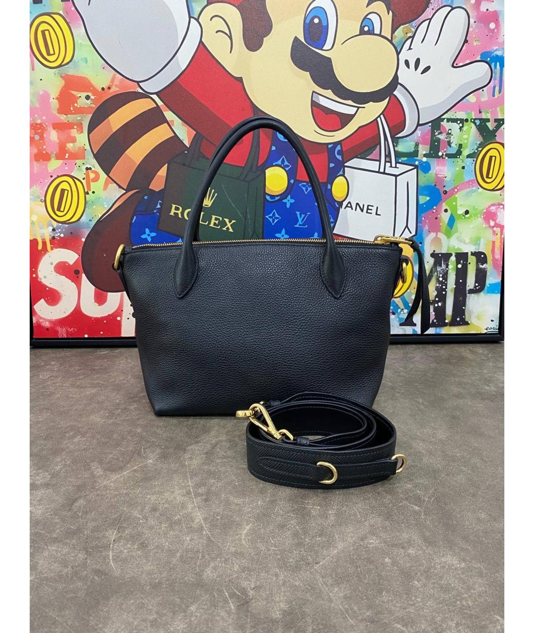PRADA Черная кожаная сумка тоут, фото 2