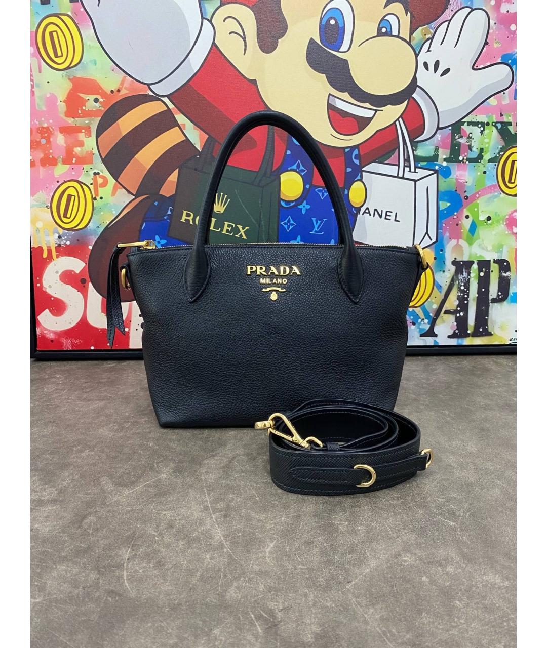 PRADA Черная кожаная сумка тоут, фото 5