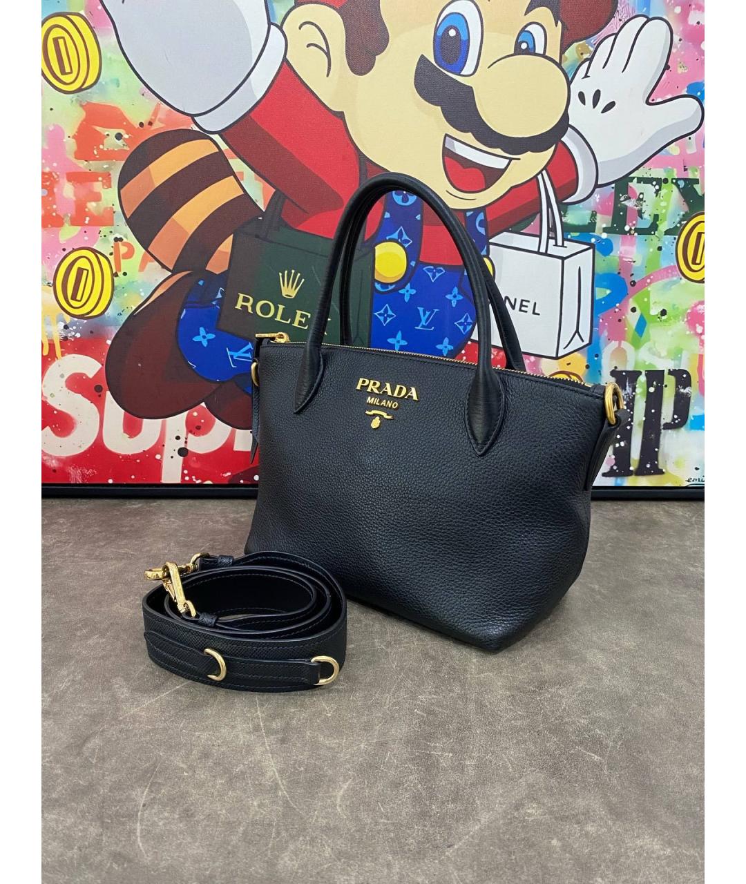 PRADA Черная кожаная сумка тоут, фото 4