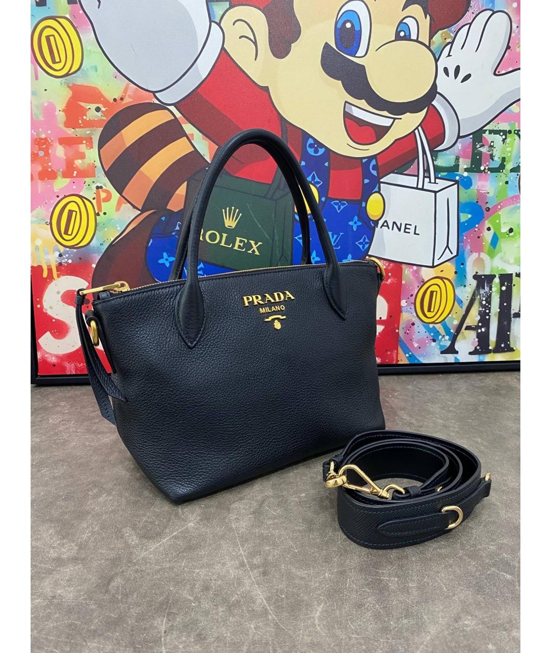 PRADA Черная кожаная сумка тоут, фото 3