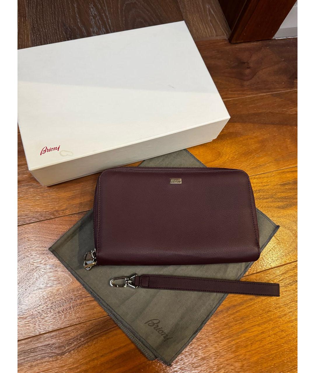BRIONI Бордовая кожаная барсетка, фото 8