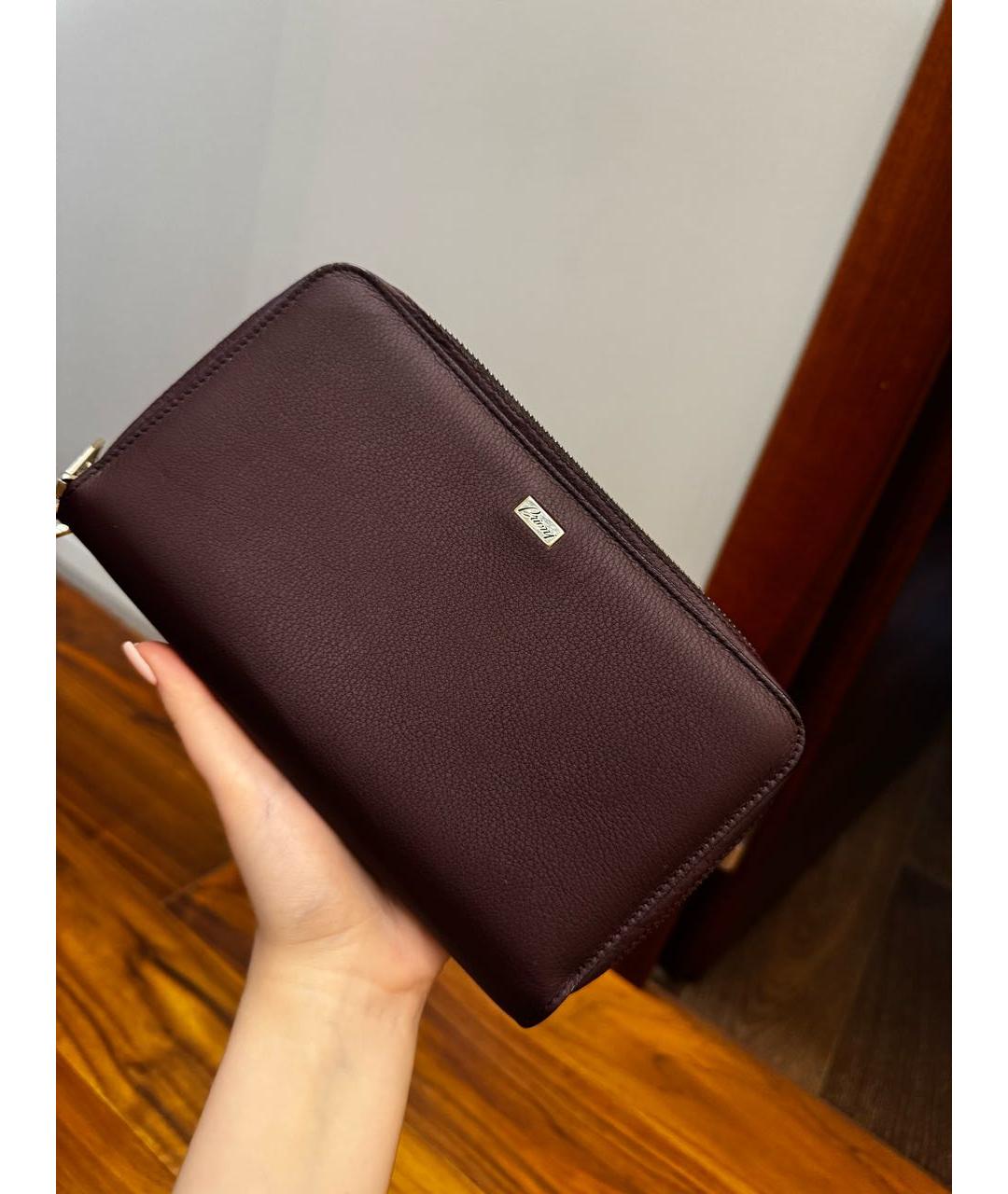 BRIONI Бордовая кожаная барсетка, фото 2