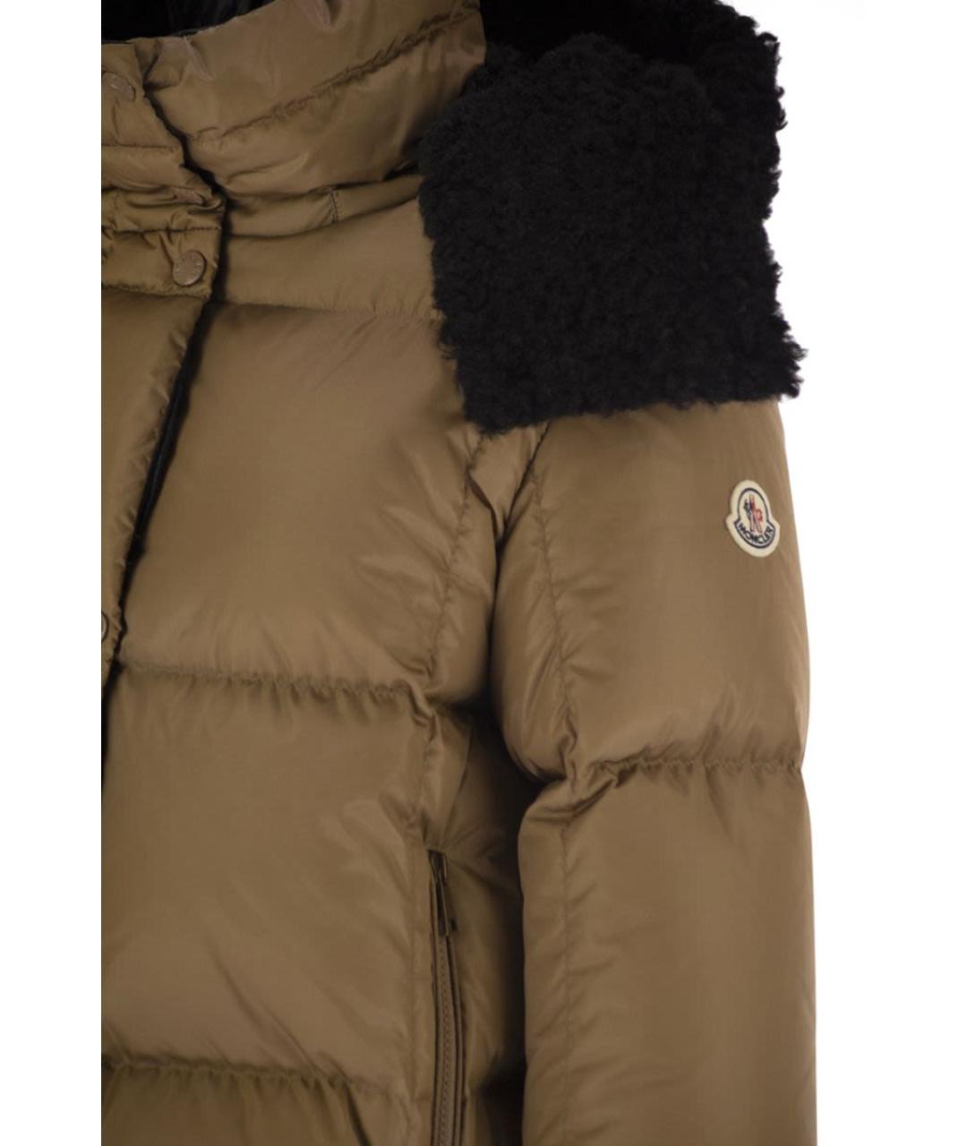 MONCLER Бежевый полиамидовый пуховик, фото 4