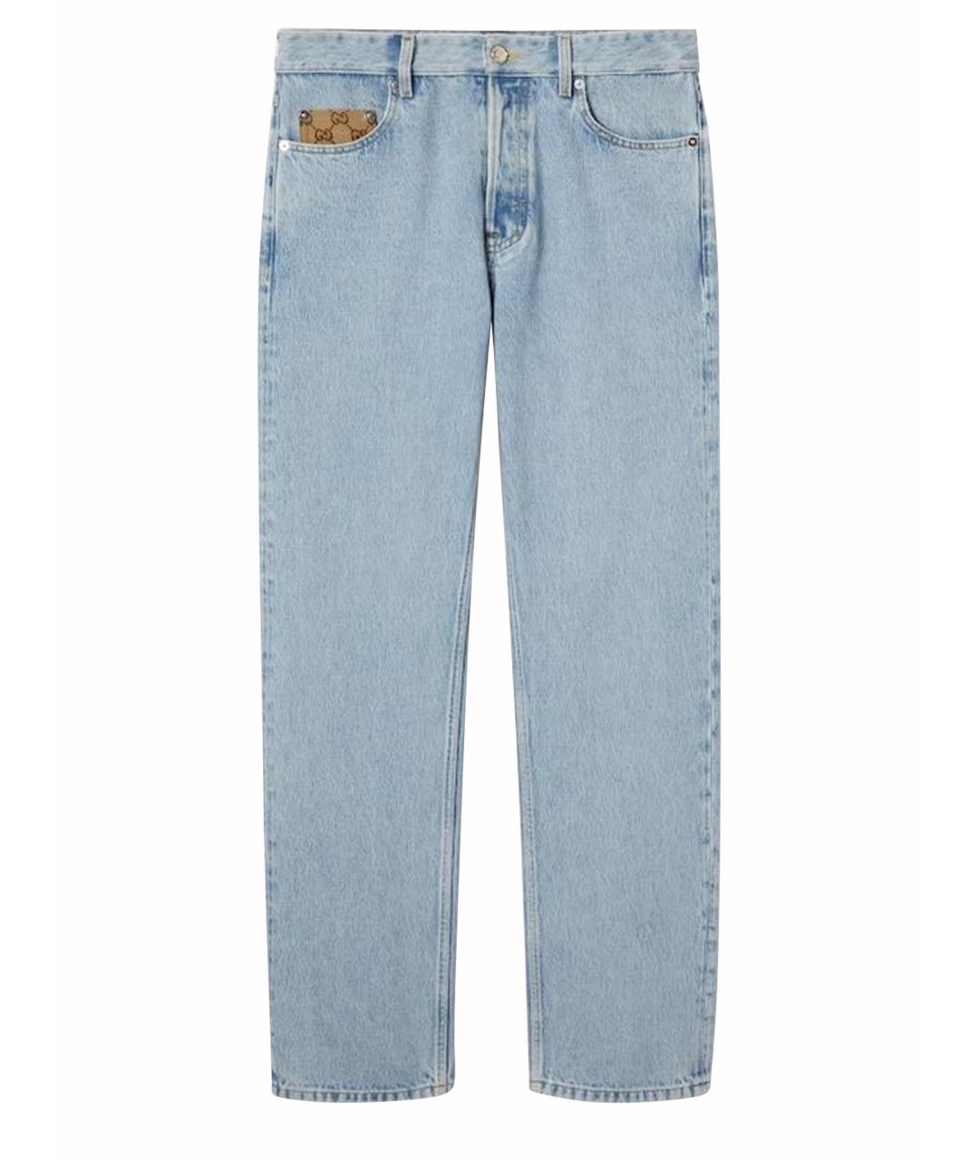 GUCCI Голубые хлопковые прямые джинсы, фото 1