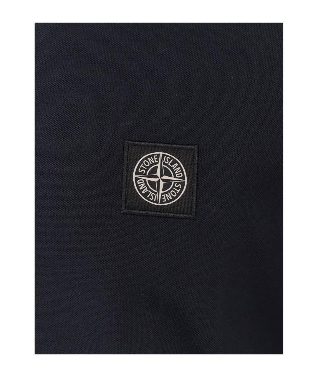 STONE ISLAND Темно-синее хлопковое поло с коротким рукавом, фото 3