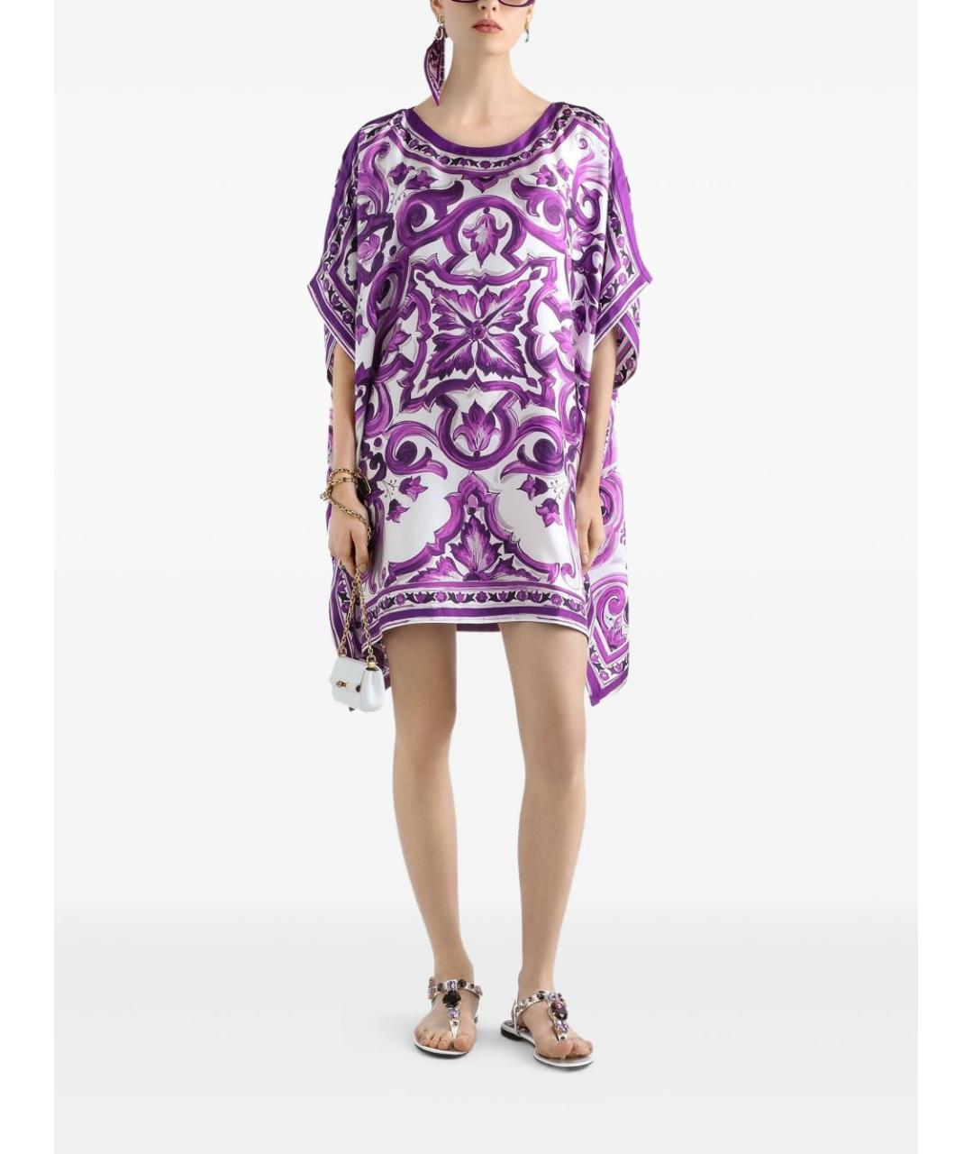 DOLCE&GABBANA Фиолетовое шелковое повседневное платье, фото 2