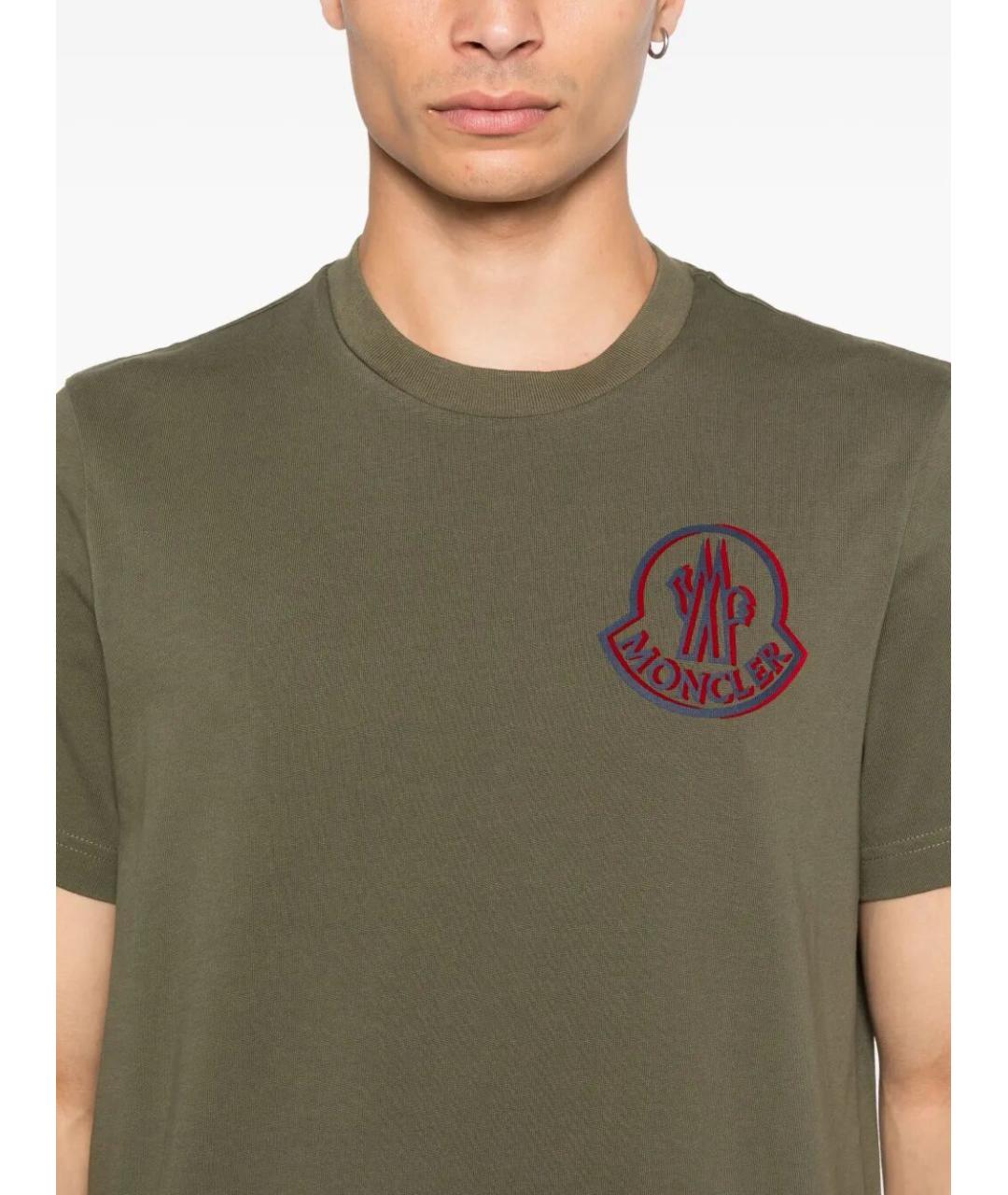 MONCLER Зеленая хлопковая футболка, фото 4