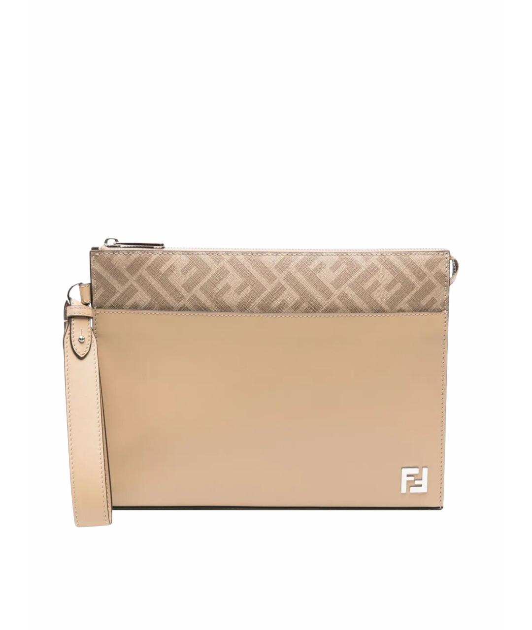 FENDI Бежевая кожаная папка для документов, фото 1