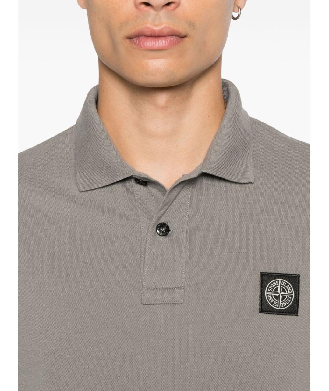 STONE ISLAND Серое хлопковое поло с коротким рукавом, фото 4
