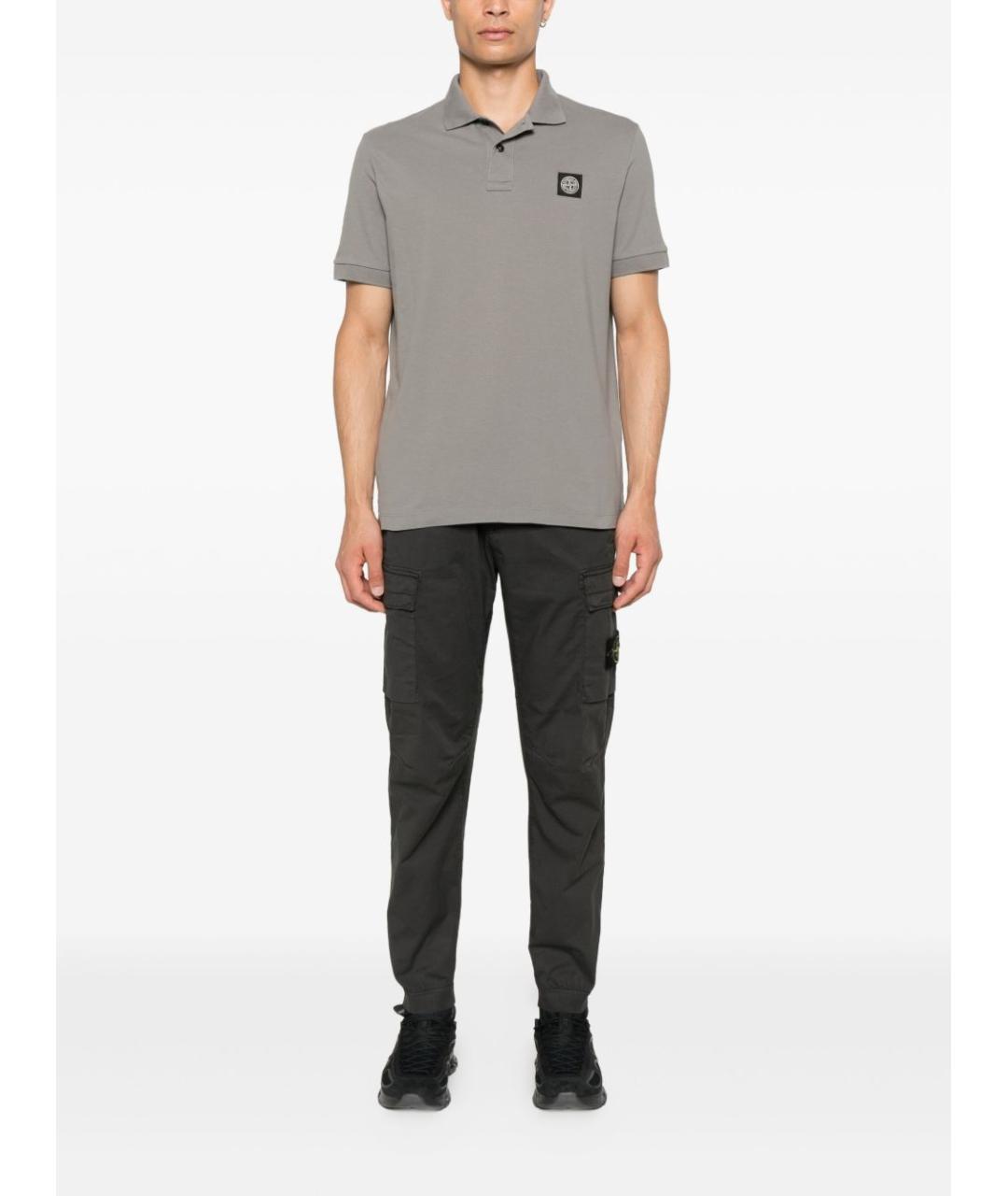 STONE ISLAND Серое хлопковое поло с коротким рукавом, фото 2