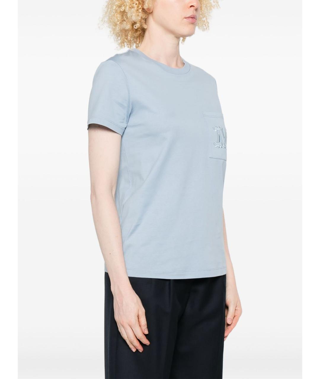 MAX MARA Голубая хлопковая футболка, фото 5