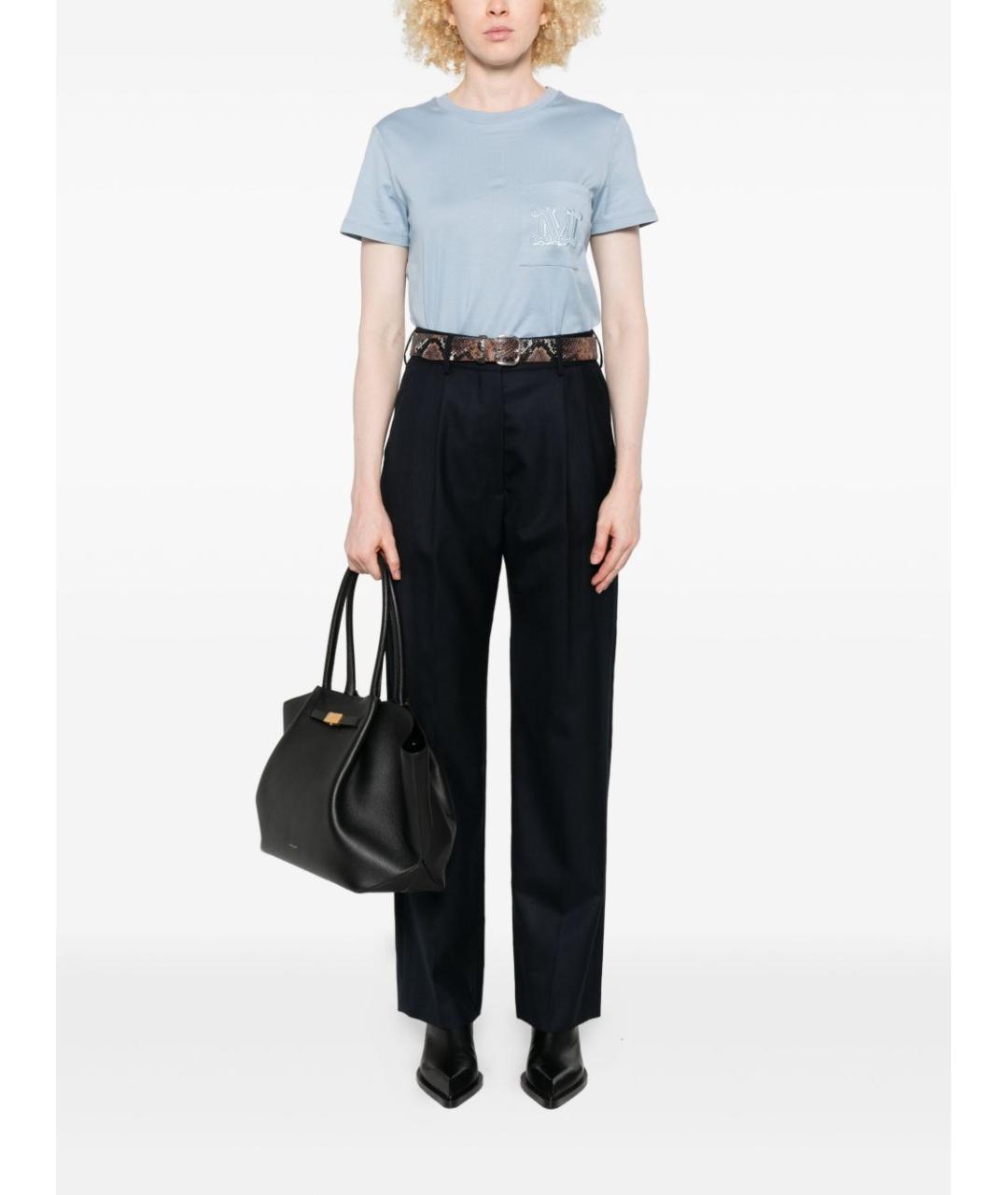 MAX MARA Голубая хлопковая футболка, фото 4