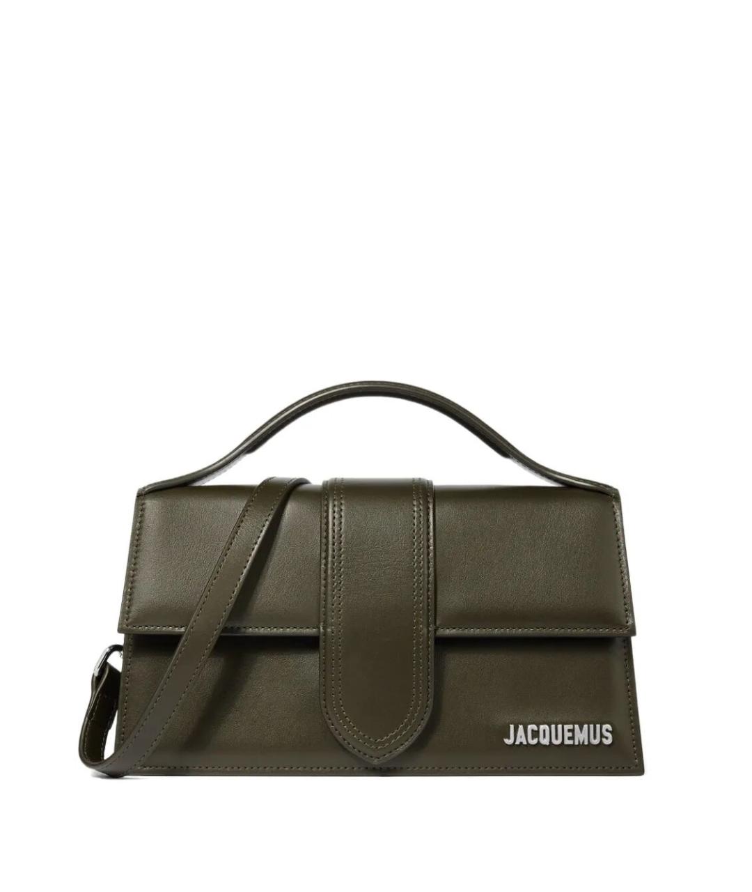 JACQUEMUS Хаки кожаная сумка с короткими ручками, фото 1